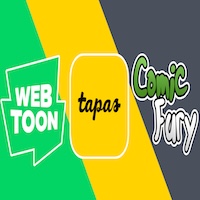 Webtoon logo, Tapas logo, Comic Fury logo